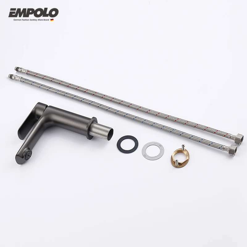 Empolo Luxury High Quality Chrome Washroom Basin Mixer Taps Waterfall Matte Black Bathroom Faucet