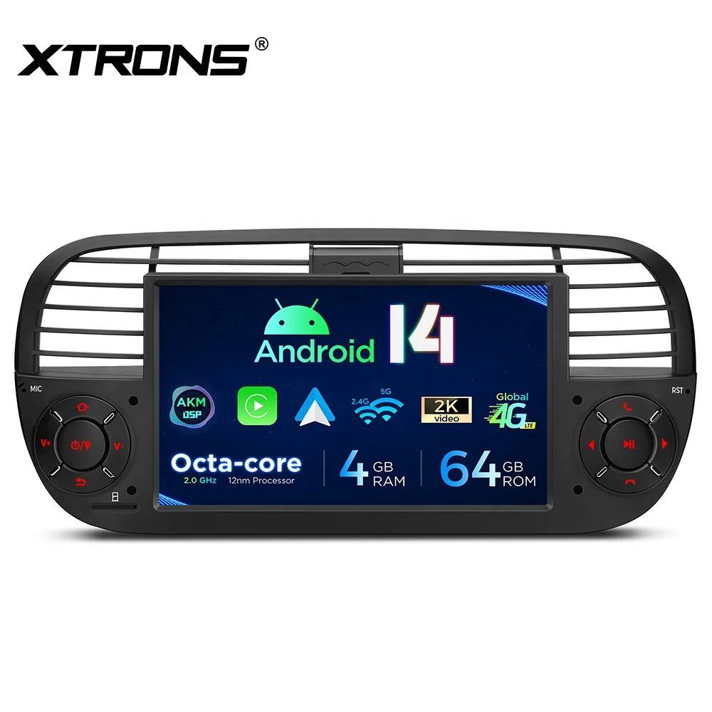 XTRONS 7 Inch Android 14 Single Din Car Multimedia Player For Fiat 500 Carplay Screen Android Auto 4G LTE 4+64GB Car DVD Player
