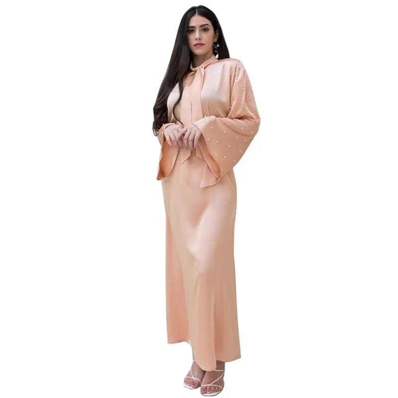 2023 Custom Islamic Clothing Dubai beads Solid Color Luxury Elegant Wholesale Modest Abaya Muslim long Dresses For Women