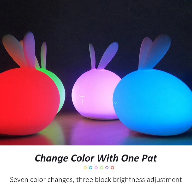 Soft Rabbit Cartoon USB Charging Multicolor Touch Sensor Baby Nursery Lamp Sleep Silicone LED Night Light