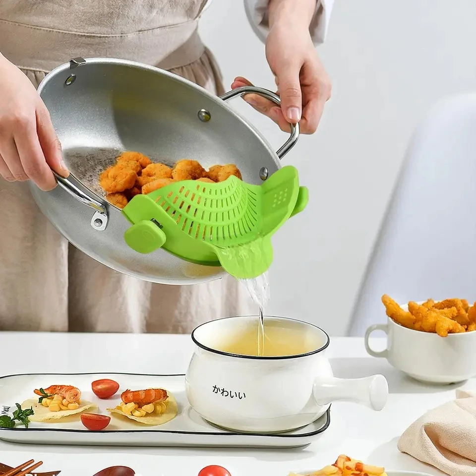 2023 hot sale Fits all Pots and Bowls Dishwasher Safe Colander Silicone Clip On Strainers With 2 Clip