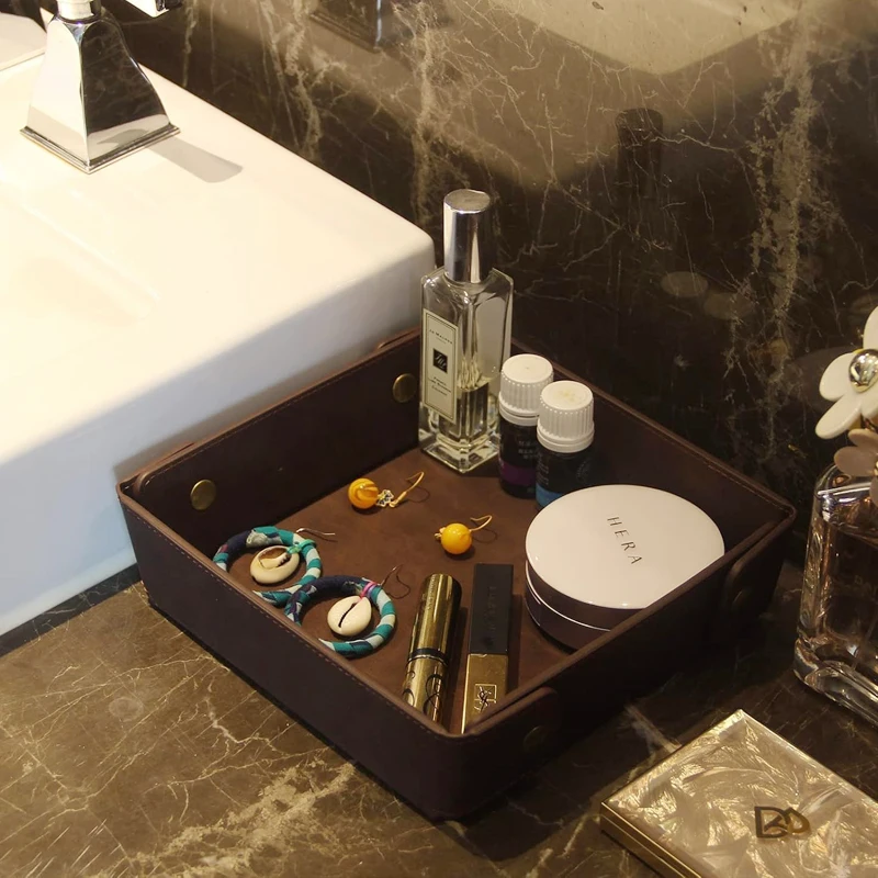 Luxury Storage Trays Decorative Jewelry Display Tray Seeding Shower Serving Trays Custom Leather Desk Organizer
