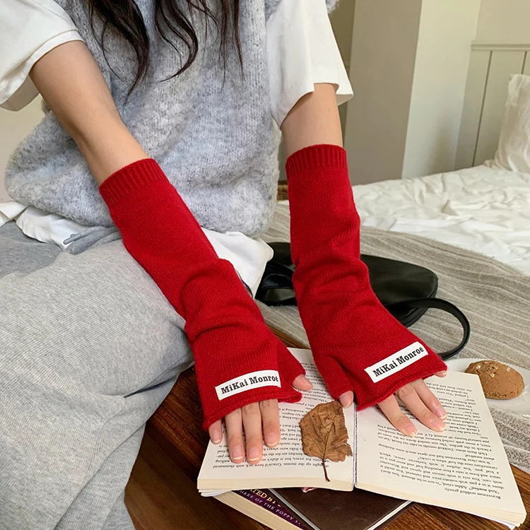 Fashion Office Wrist Protection Winter Gloves Solid Color Knitted Warm Open Finger Half Finger Mitten For Women