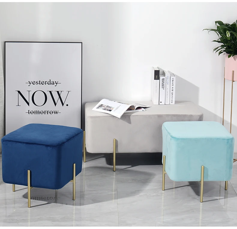 
Laynsino light Square metal leg Shoe change stools modern velvet metal footStool 