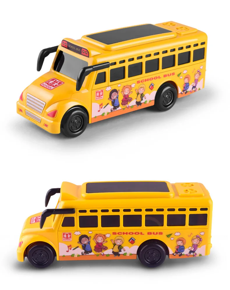 3D Yellow School Bus Toy for Kids Unisex Plastic Electric Friction Power with Light & Sound Simulation Function Car Type Bus