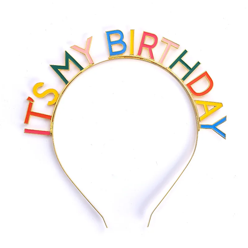 Birthday Party Enamel Rainbow Colorful Metal Crown Headband Hair Accessories