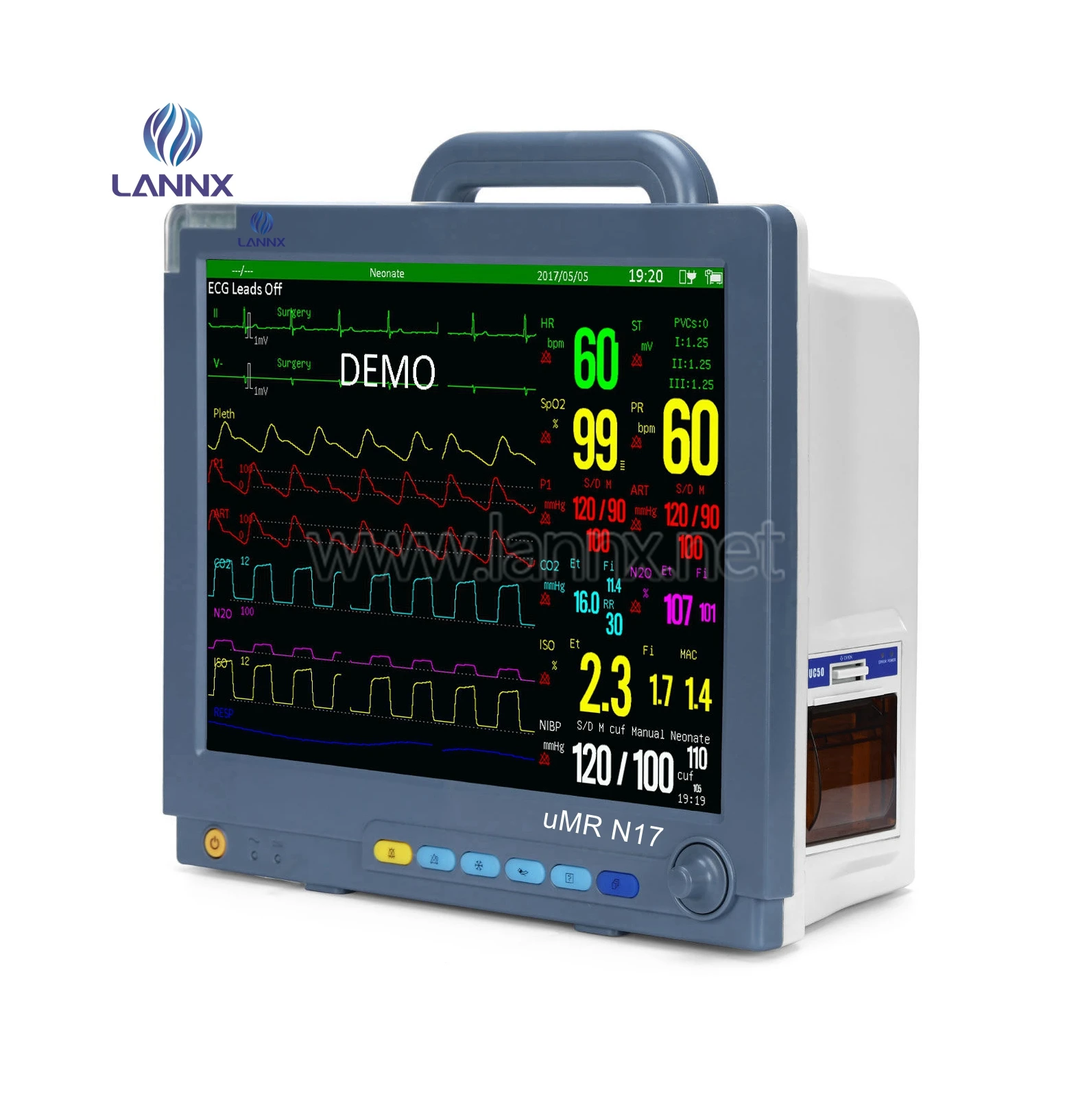 LANNX uMR N17 Newest  Holter ECG Monitoring Bedside Monitor animal or human Multiparameter ICU Cardiac Signos Vitales Monitores