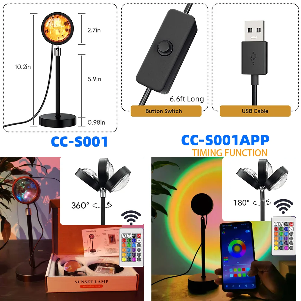 Sunset Projection Lamp Color Change Aluminum Alloy Projector Smart App Rainbow Lamp LED  Light Halo Lamp