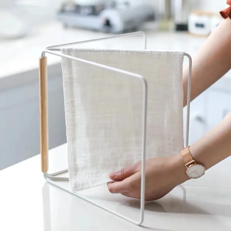 Japanese-Style Metal Folding Towel Rack Single-Tier Floor-Standing Dishcloth Drying Storage Rack Kitchen Countertop Pot