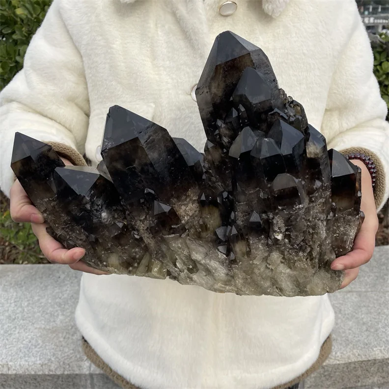 Large Sizes Healing Natural Black Quartz Cluster Rock Smoky Crystal Stone Clusters For Decoration
