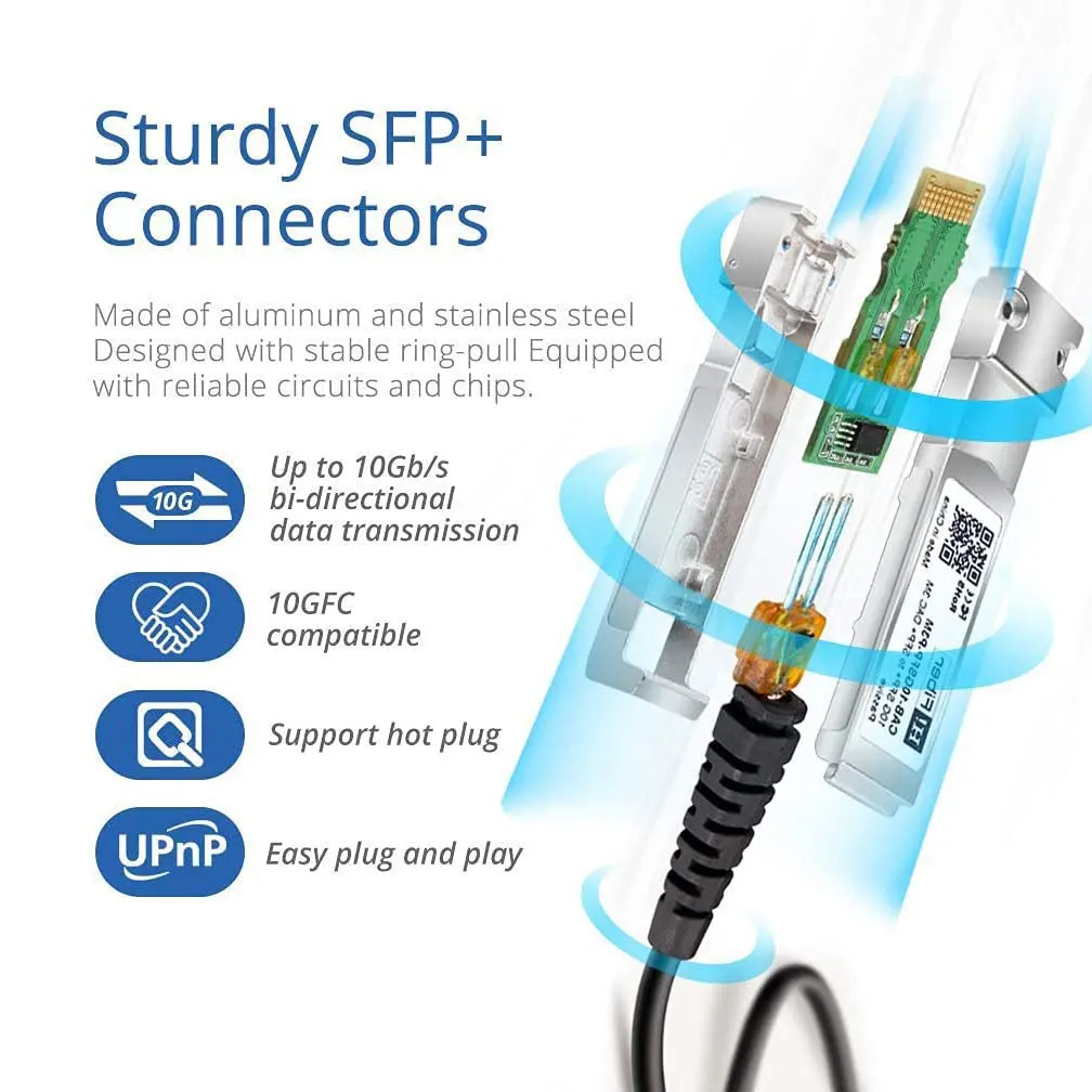 10Gb SFP+ DAC Cable Passive Direct Copper Twinax 10G SFP+ to SFP+ DAC Twinax Cable 30AWG for Cisco D-Link Netgear Mikrotik