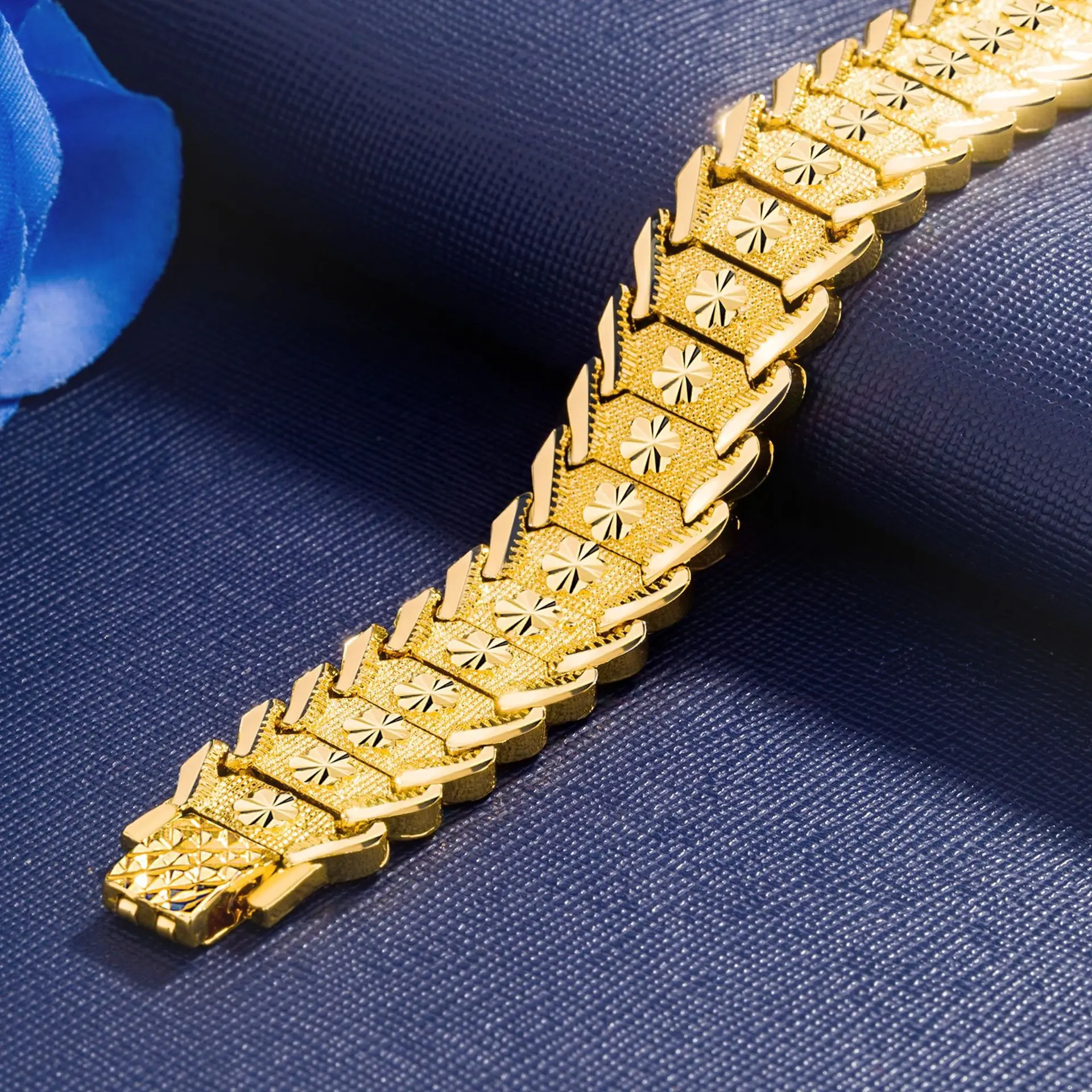 Оптовая продажа европейский браслет-цепочка для монет 24 карат желтое золото латунь Дубай широкий браслет часов с цветами ювелирные изделия Pulsera