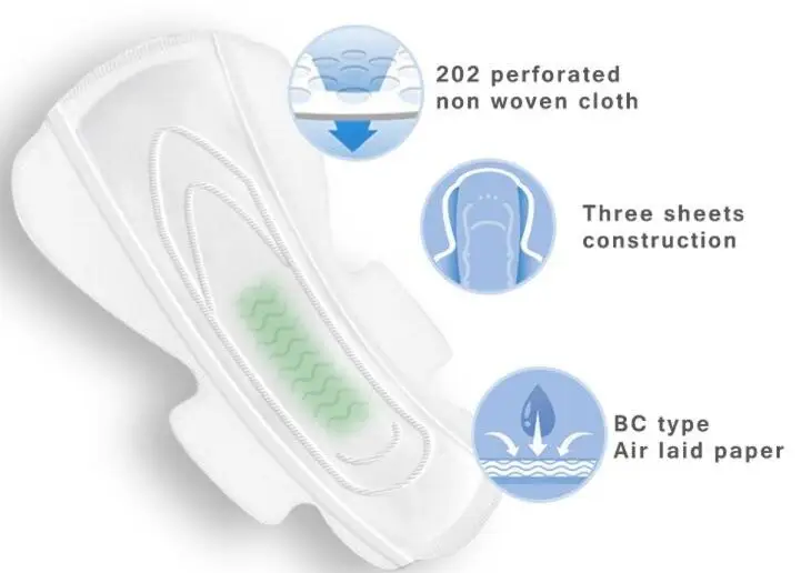 Maxi Super Large Overnight Absorption Eco friendly Sanitary Napkin with Wing