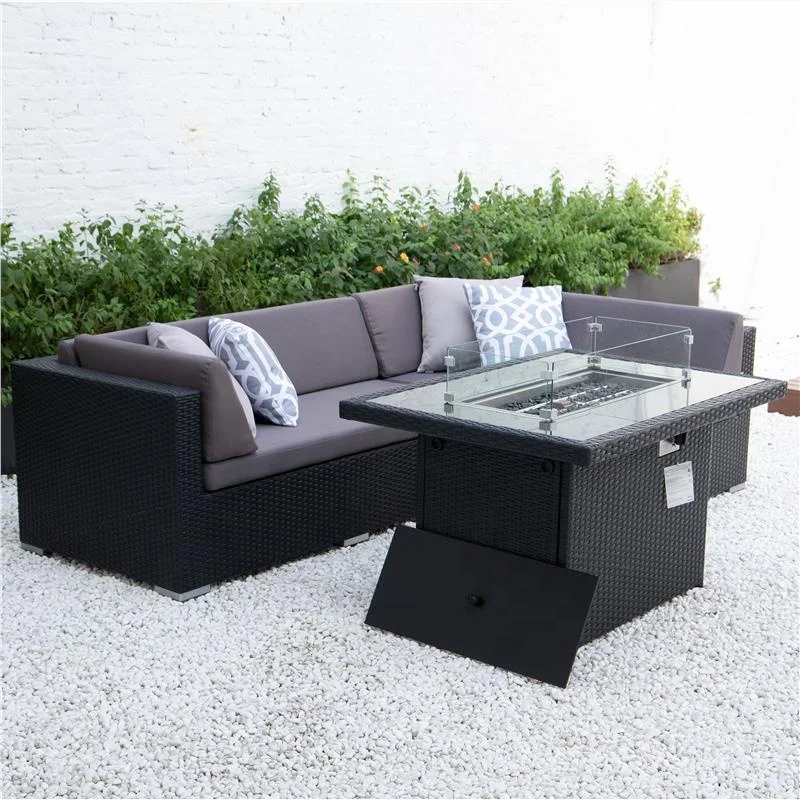 Rattan Garden Furniture Sofa Outdoor Lounge Set with fire pit table