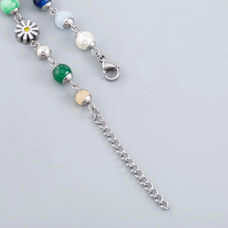 Popular Romantic Sweet Cool Style Stainless Steel Splicing Colorful Beads Dice Daisy Bracelets For Women Jewelry