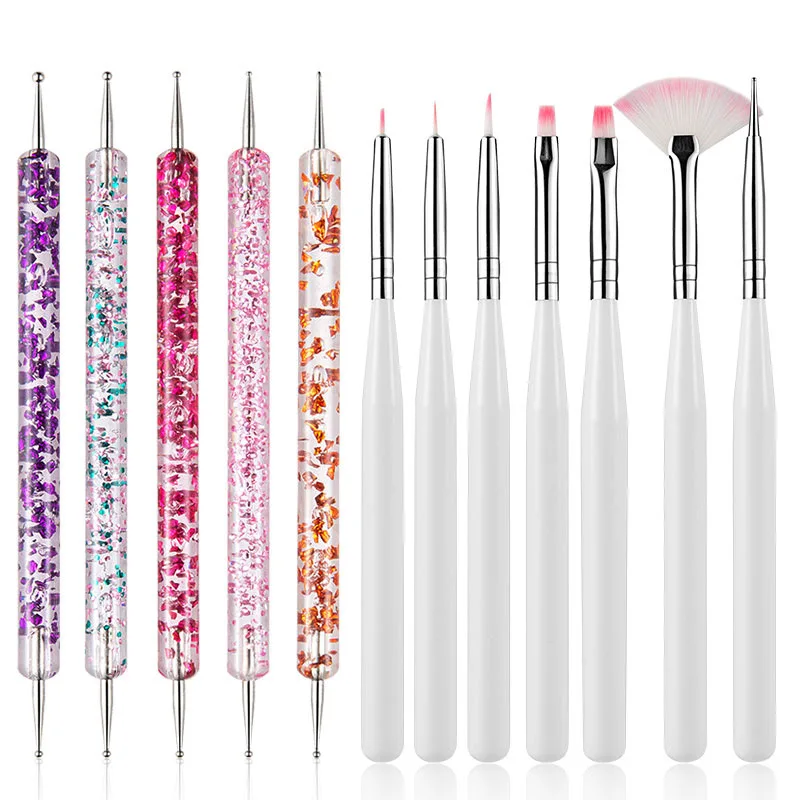 Nail Art Brush Design Tip Painting Drawing Carving Dotting Pen FlatFan Liner Acrylic Gel UV Polish Tool Manicure