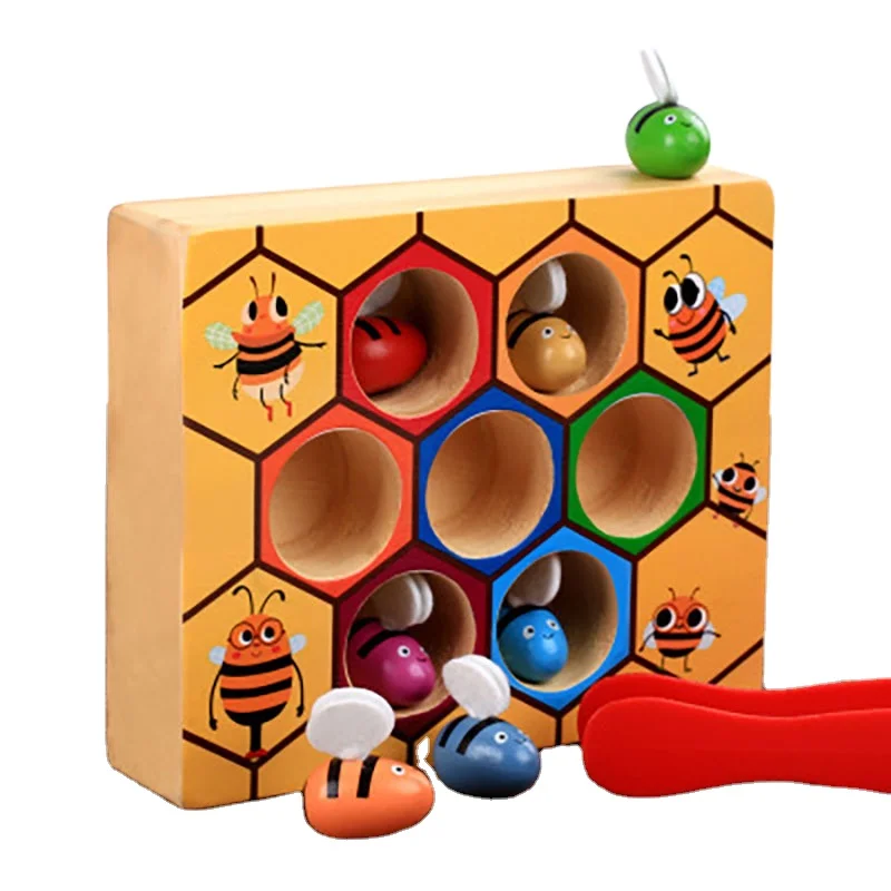 Toddler Bee Hive Preschool Educational Wooden Toys Catching Bees Beehive Box Games For Kids