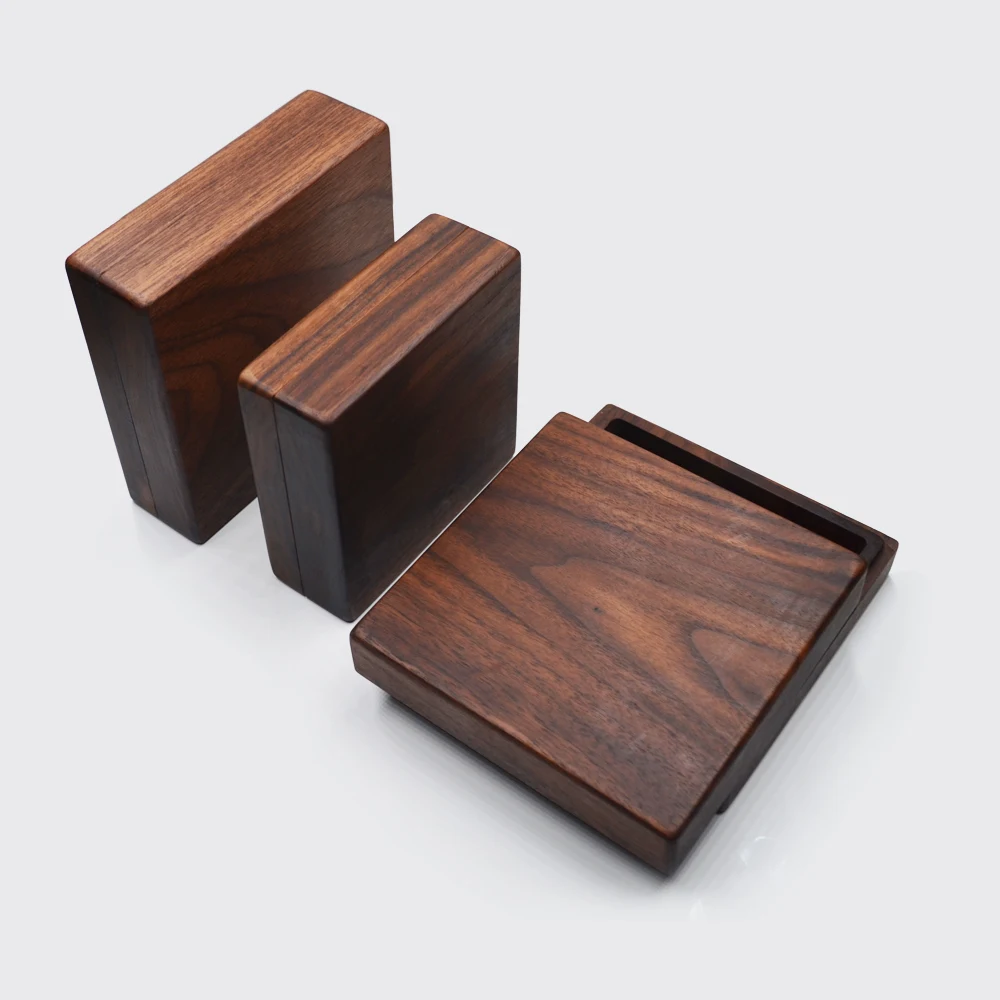 Square Walnut Wood Box Packaging For Storage