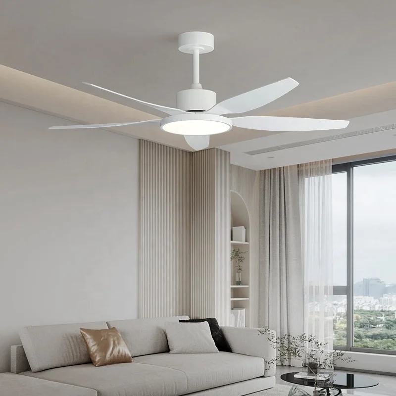 Modern 52 Inch Metal 5 Abs Blades All Copper Motor Copper White Remote Control Led Ceiling Fans With Light And Remote Control