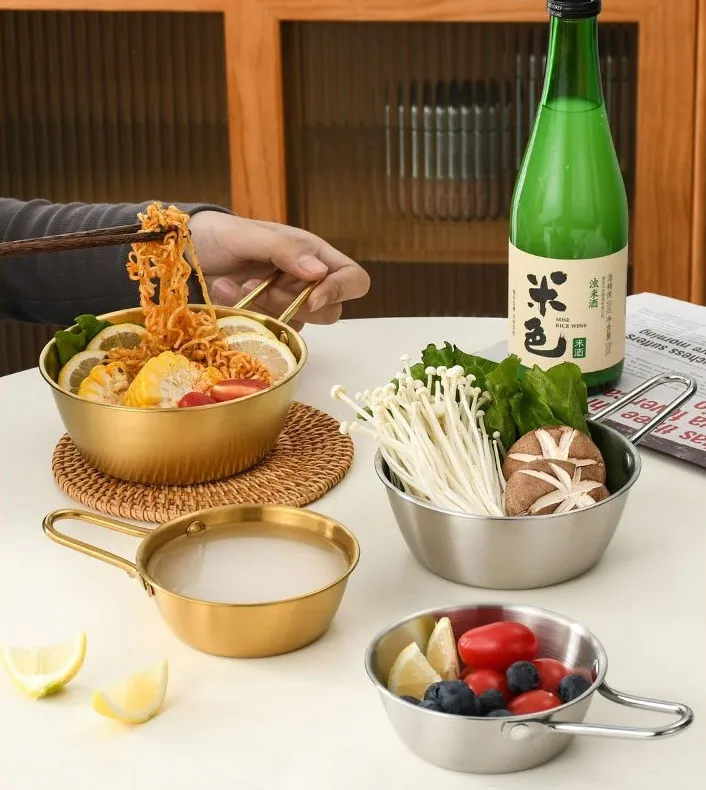 Korean Traditional Wine Bowls Korean Raw Rice Wine Hiking Soup Dish 4.7 inches 3 pcs Aluminum Yellow Made in Korea