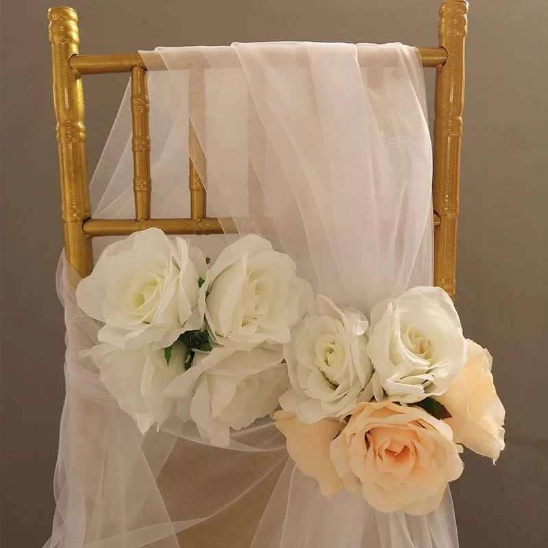 Wholesale Shining Romantic Design Wedding Decoration Pink Tulle Mesh Chair