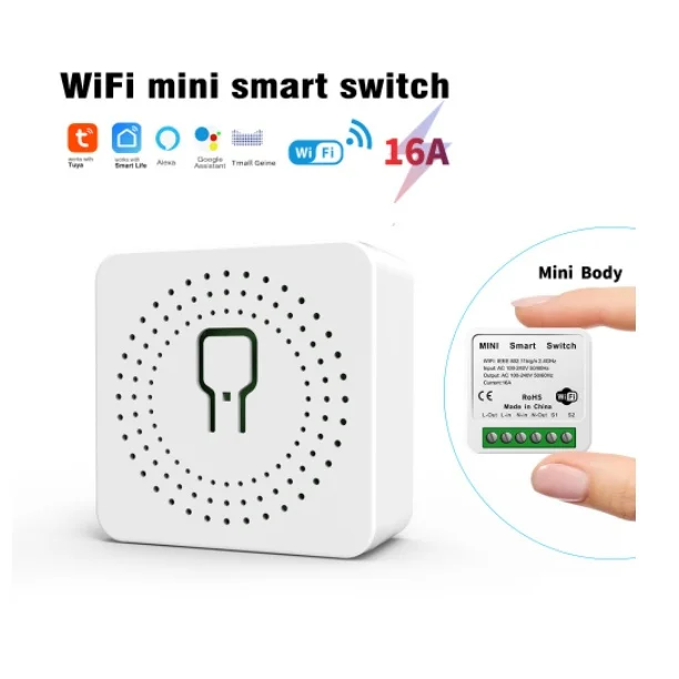 tuya 16a 10a mini wifi smart light switch module diy breaker 2 way voice control home light controller secured 2.4