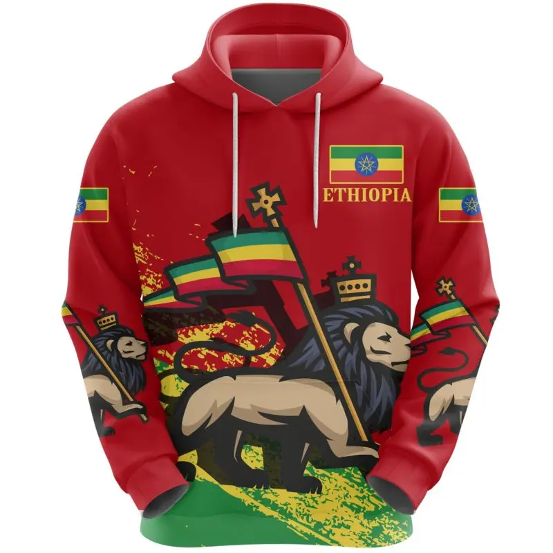 Ethiopia Flag Hoodies For Men Ethiopian Design Casual Drawstring Hoodie Man High Quality Customized Pullover Sweatshirt Clothing
