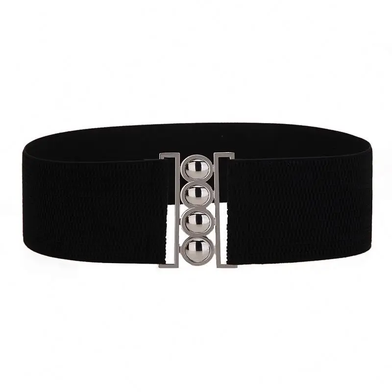 Fashionable four ring waist seal metal wide buckle elastic belt women