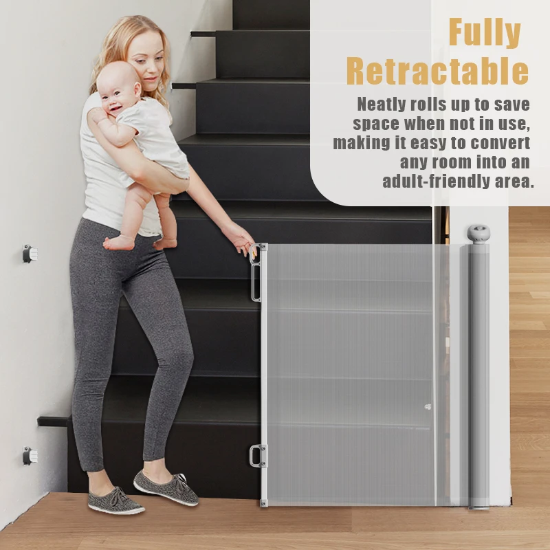 Probebi SG025 Retractable Baby Gate Dog Gate Wiscky Extra Wide Safety Gates,Easy to Roll and Latch Dogs Gate for Doorways