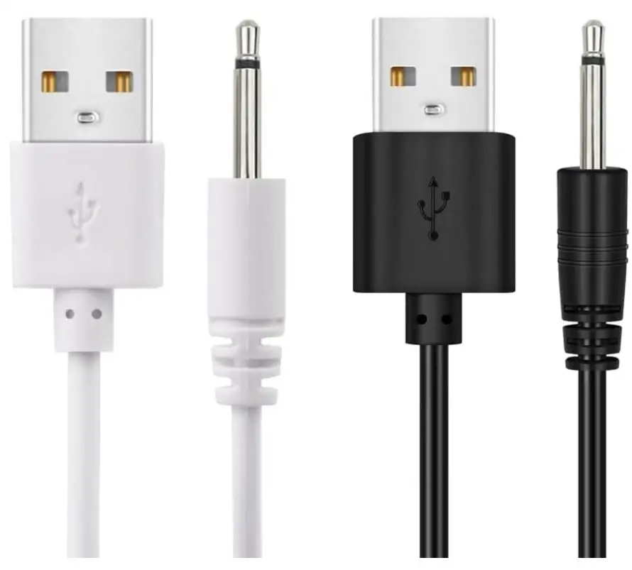 2pcs/set White & Black Replacement DC Charging Cable | USB Charger Cord - 2.5mm (2 Pack) - Fast Charging%