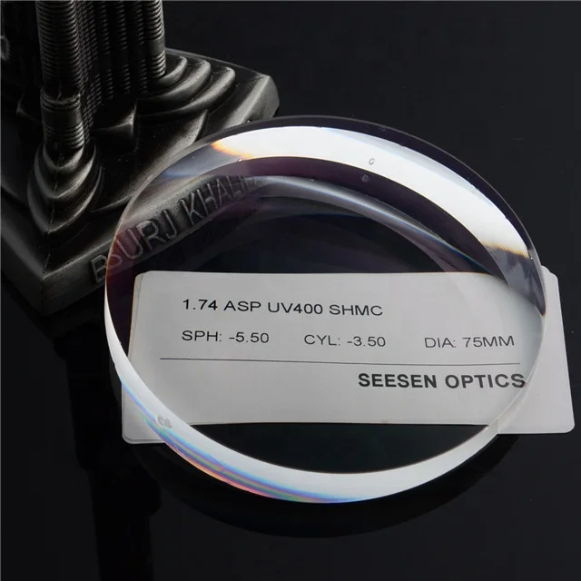 Seesen good quality 1.74 high index ASP UV400 Super Hydrophobic SHMC optical prescription lens