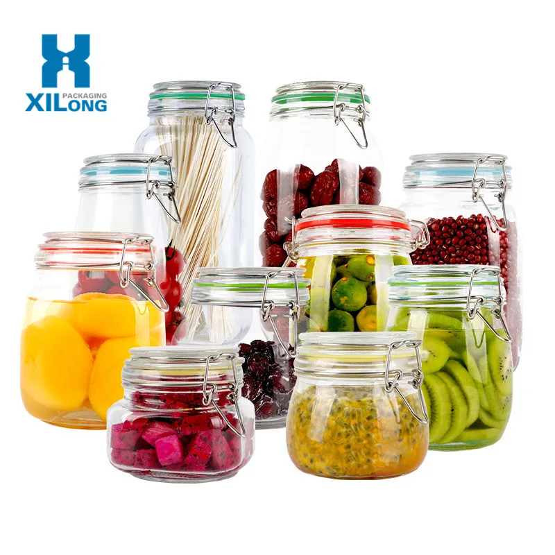 Бесплатный образец, пользовательская этикетка, оптовая продажа, безопасная для пищевых продуктов стеклянная банка с металлической крышкой и резиновой прокладкой/герметичная банка для хранения
