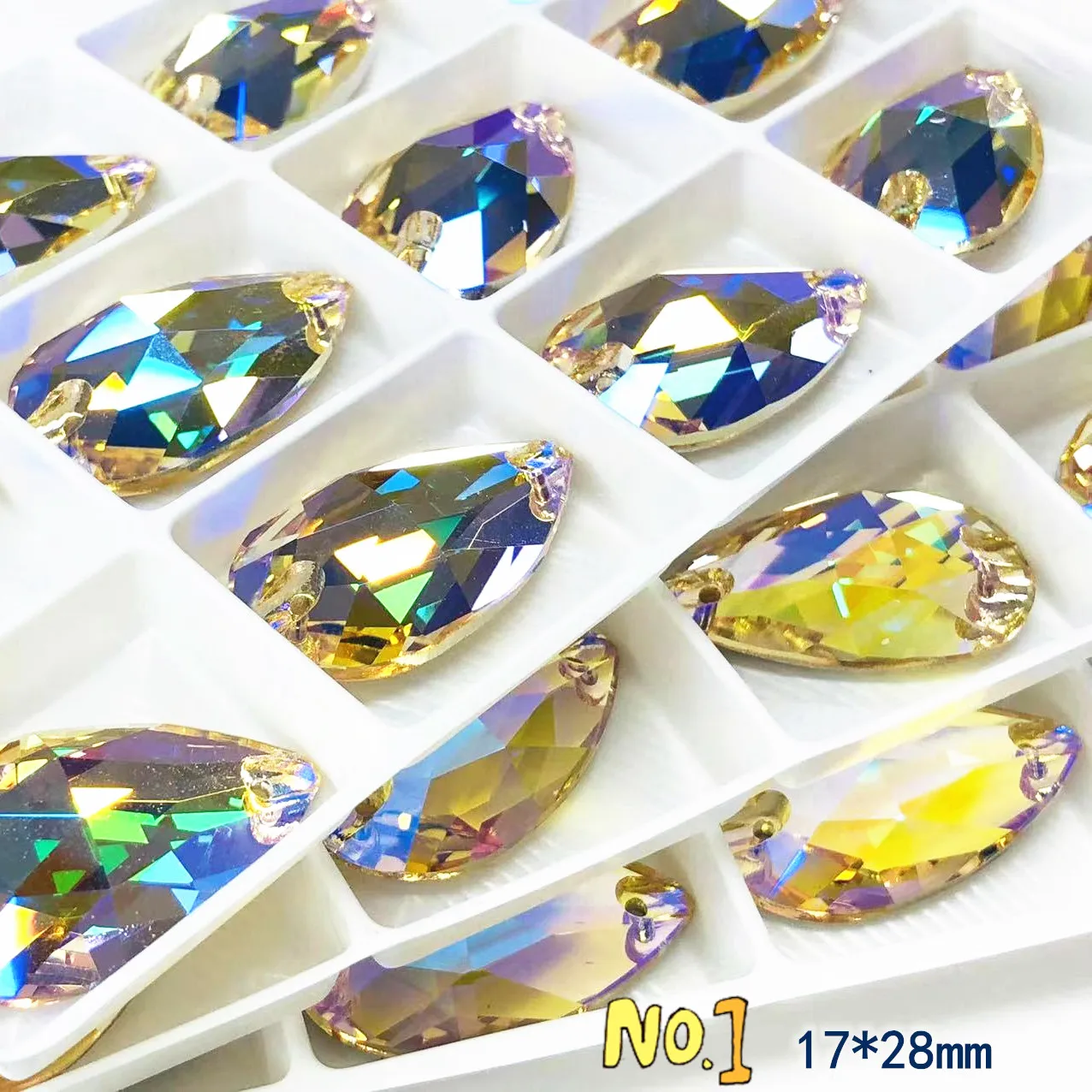 Multi-Color Crystal AB Rhinestones  Flat Back with 2 Holes  Shiny Gold Sew-On Buttons in Various Shapes for Garment Decoration