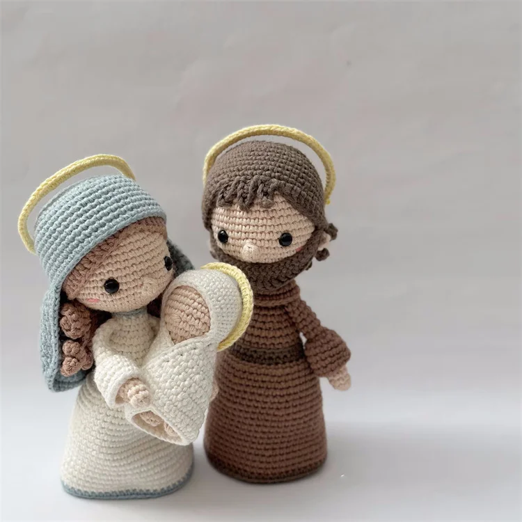 Crochet Nativity Set Amigurumi Handmade Stuffed Nativity Scene Christmas Dolls Mary Joseph Baby Jesus Doll