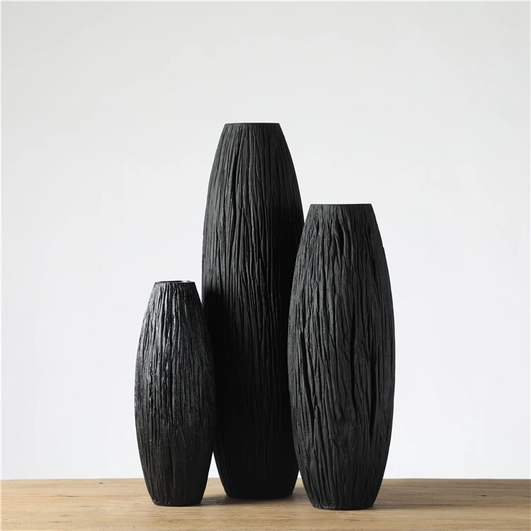 Wholesale nordic style unique shape black floor resin vase for home decor