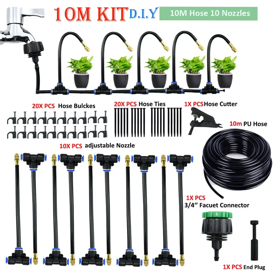 9M Plant Watering Kit Garden Irrigation Mist Cooling System Adjustable Atomization Sprinkler Nozzles and Water Timer