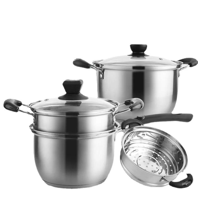 Stainless steel soup pot milk pot with glass lid thick bottom pot