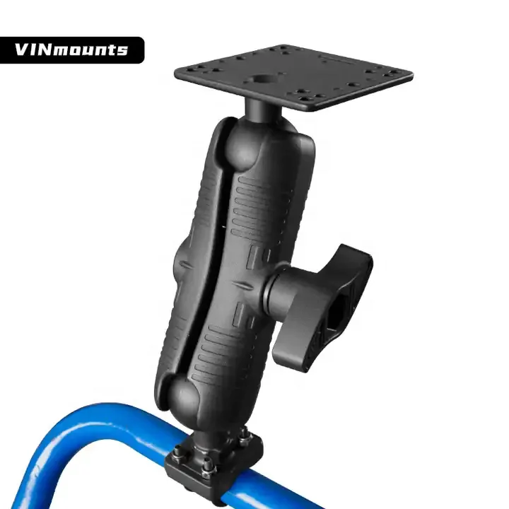 2.25' Double U-Bolt Ball Base to VESA/AMPS/Rectangle Plate with Long Arm for Tablet Garmin GPS Truck Ship Car Navigation