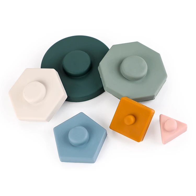 Factory direct Wholesale 6PC Learn Shapes Montessori Building Blocks Toy Stacking Baby Silicone Pile Toy Puzzle Game