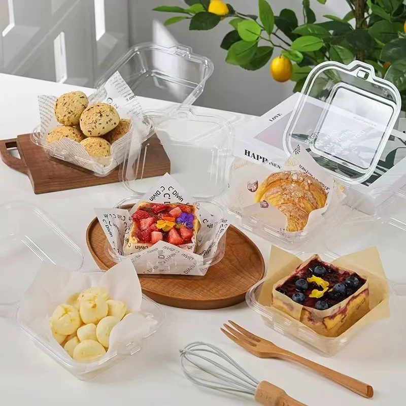 Wholesale Transparent PET Square Baking Cake Packaging Boxes Food Grade Disposable Blister Pastry Dessert Container With Lid