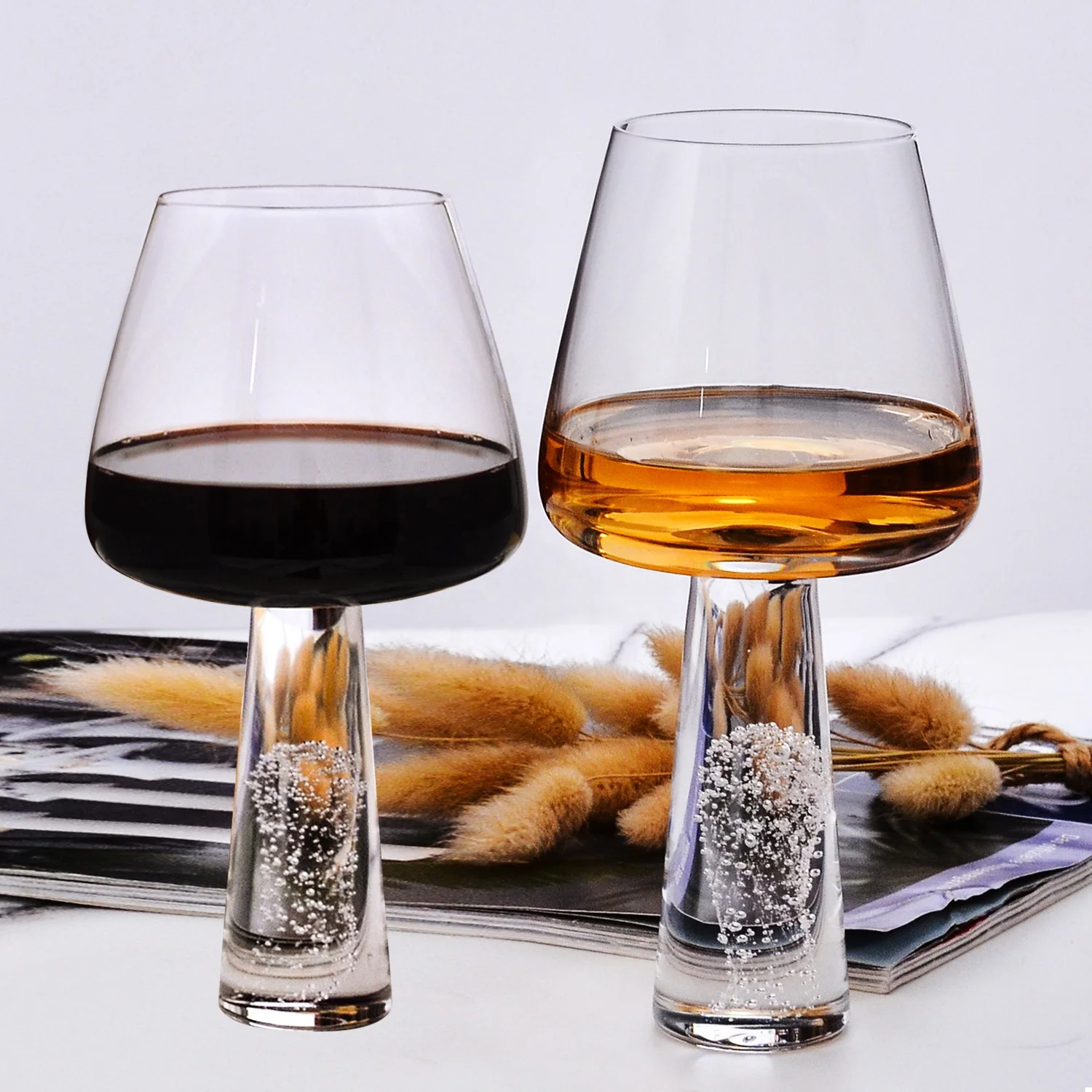 Samyo custom handbolwn Crystal thick stem heavy base goblet glass white red wine glasses