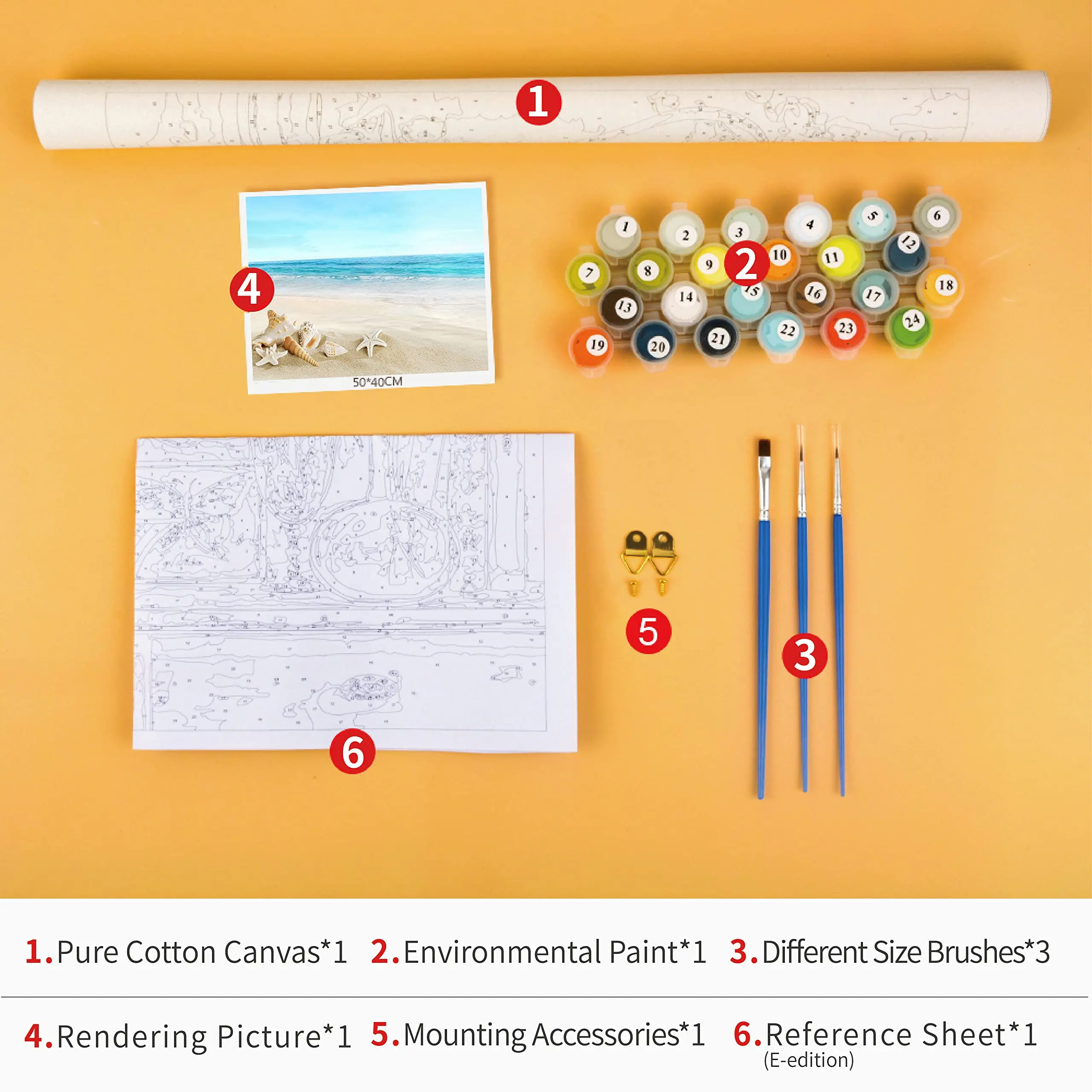 Painting By Numbers For Adults Kids Sea Beach Shell 16x20 inch Seascape Oil Painting Kits With Canvas Paint Brush Wall Decor