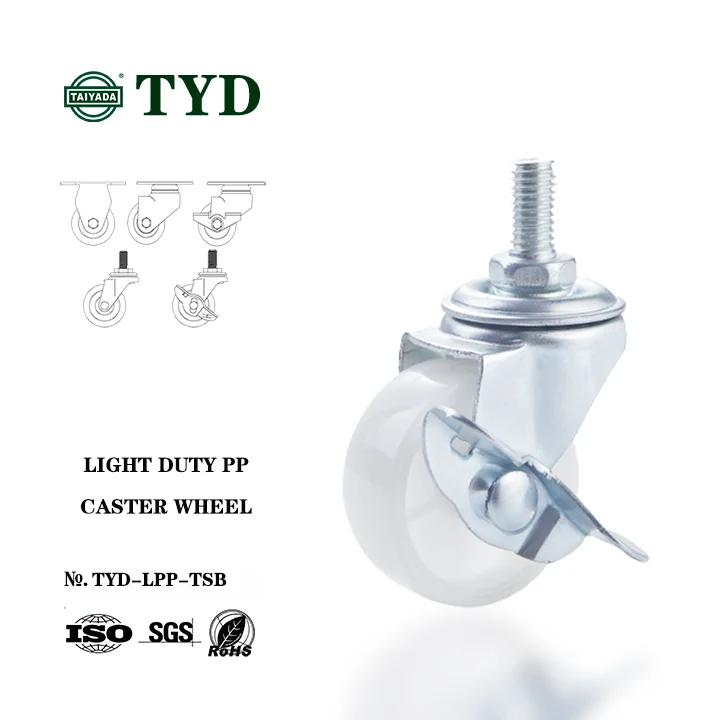 furniture caster wheel stem with side brake style PP caster wheel 1/1.25/1.5/2/2.5/3 inch plastic wheels for furniture