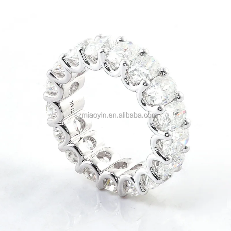 Wholesales Fine Jewelry 10K/14K/18K White Gold 0.6ct 4*6mm Oval Shape Moissanite Diamond Wedding Eternity Ring Band For Gift