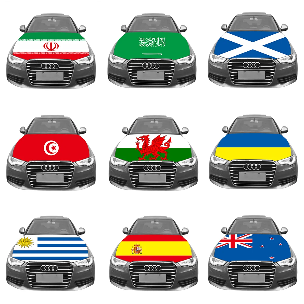 Brazil Fans Cheering 2022 National Palestine Haiti Car Hood Cover Flag Saudi Arabia