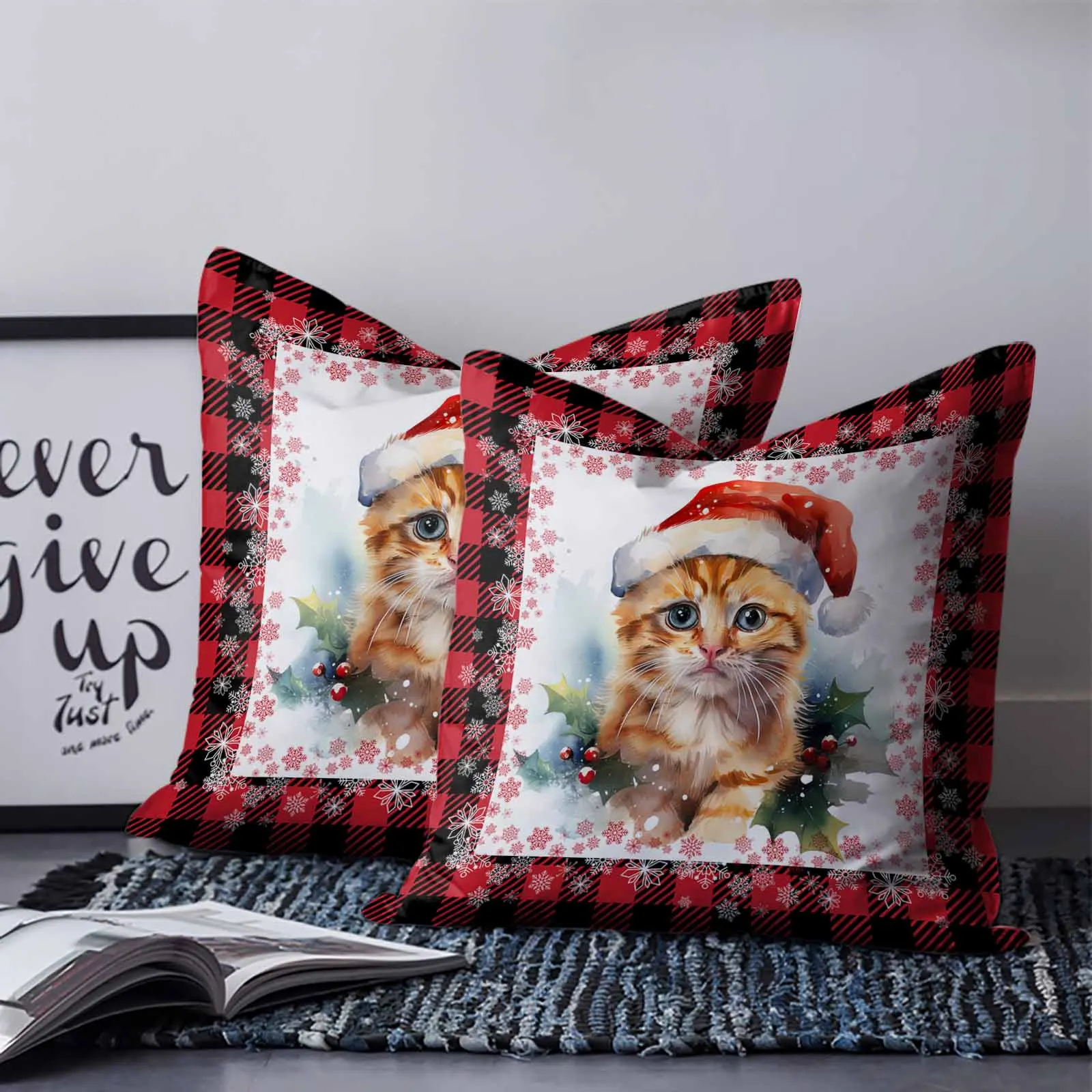 Cute Cat Pattern Sofa Decor Throw Pillow Case Polyester Cptton Custom Animal Printed Sublimation Pillow Cover