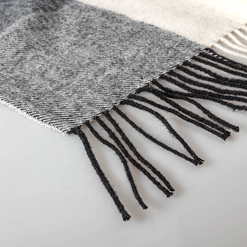 LUXURY SUPER SOFT WARM WOOL ACRYLIC BLEND PLAID THROW WITH FRINGED ENDS