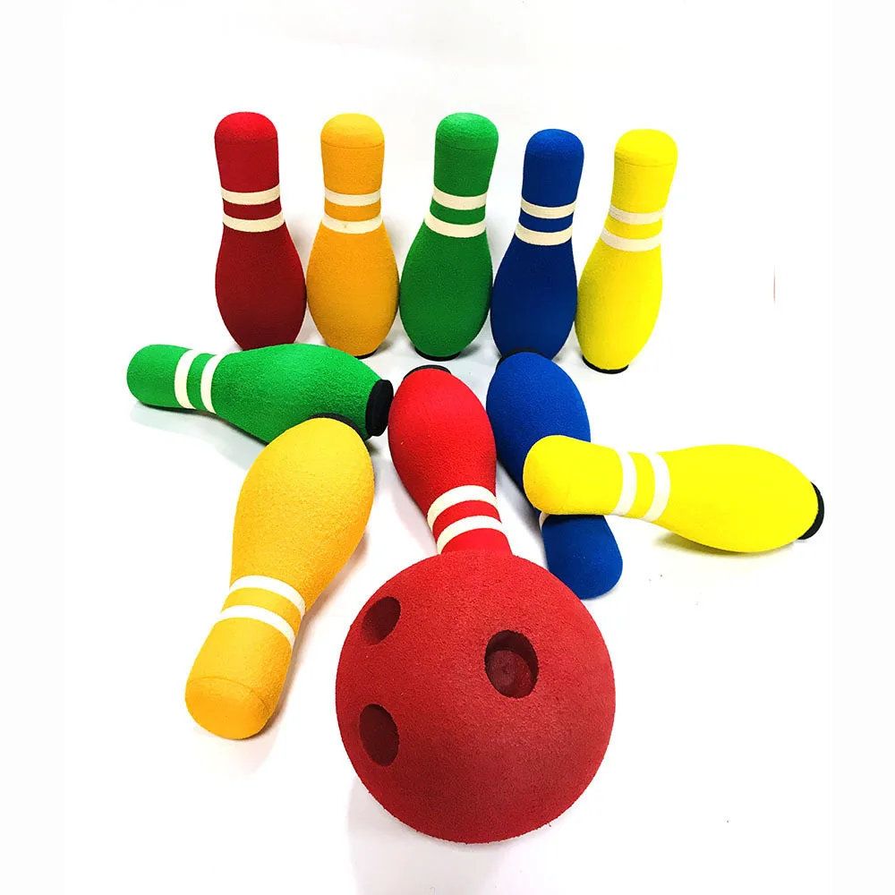 Игры для боулинга для дома и улицы, 10 мини булавок и 1 мини мяч, мягкий красочный детский набор для боулинга из пены (1600385941791)