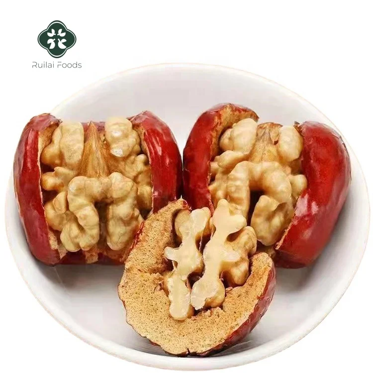 Китайский органический сушеный красный грецкий орех jujube здоровые сухофрукты красные финики с ядром грецкого ореха