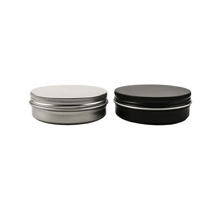 Matte black aluminum 60ml cosmetic jar 2 oz empty round metal screw top tin cans 60g hair wax can box with lids
